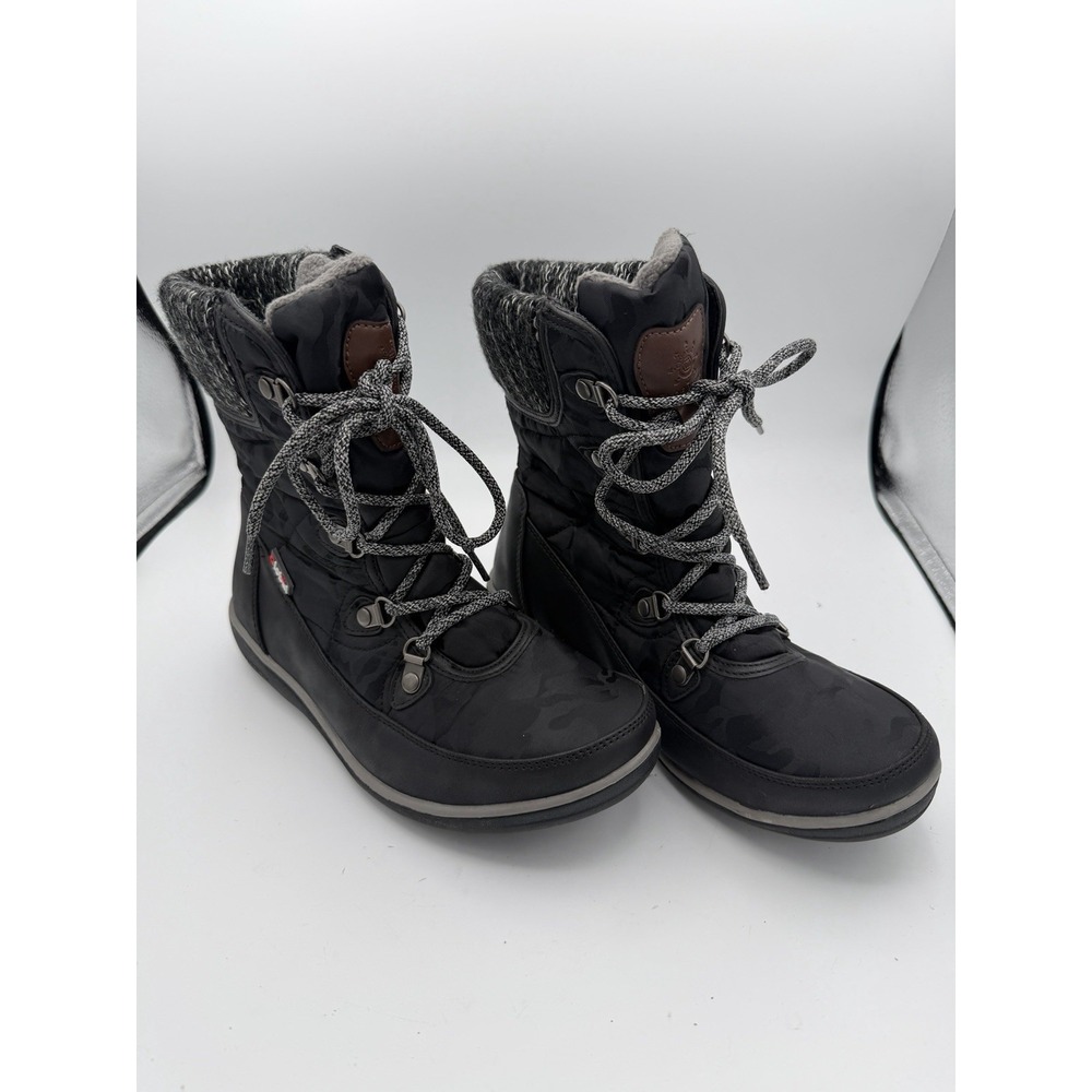 Globalwin Womens 6.5 Winter Snow Boots Black Camo Fleece Lined Lace Up.     1800